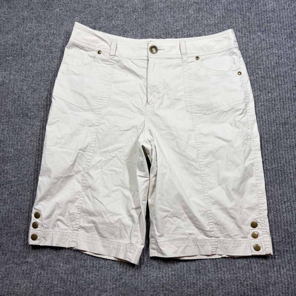 Kim Rogers shorts Womens Size 12 Tan Khaki Bermuda Cotton Blend Button Hem